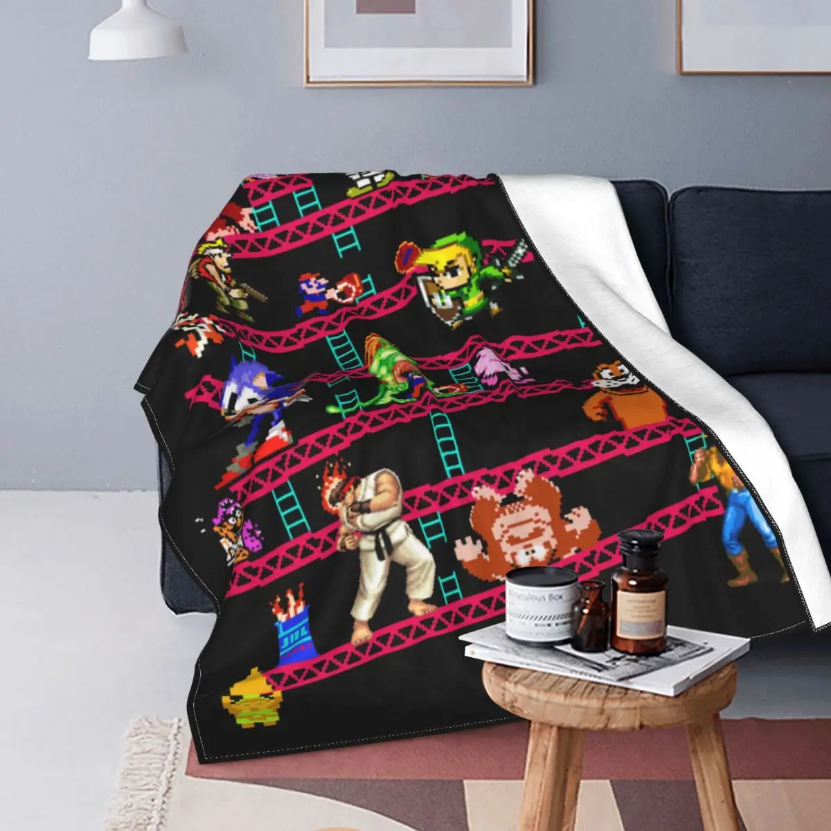 Arcade Game Collage Blankets Fleece Spring Autumn FC Console Game LA Camiseta Throw Blankets for Bedding Couch Plush Thin Quilt