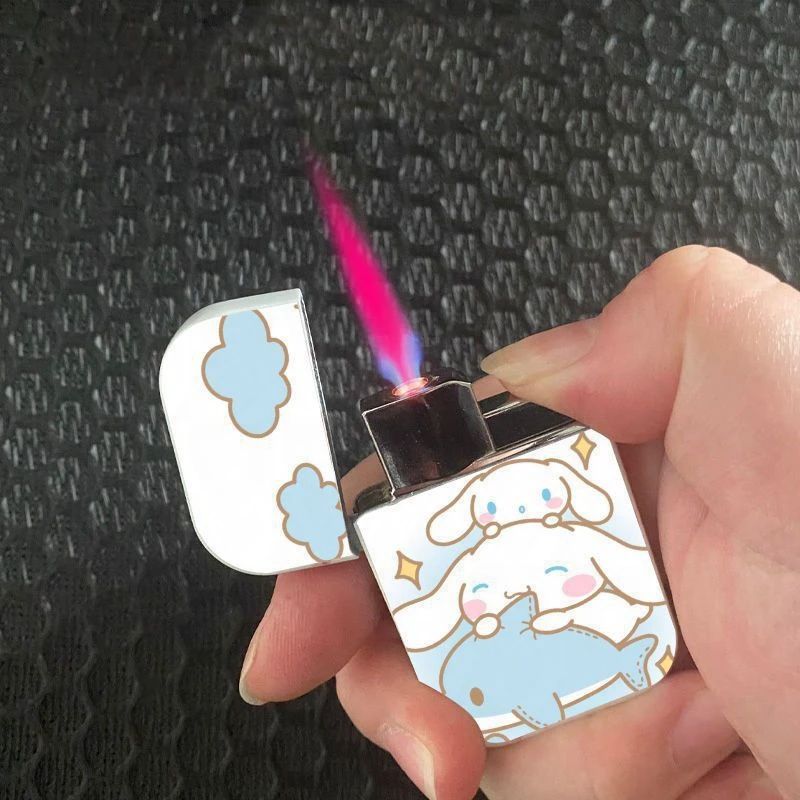 Cinnamoroll Recyclable Butane Gas Lighter Pink Flame Cute Creative Metal Portable Windproof Direct Charge Lighters Boyfriend