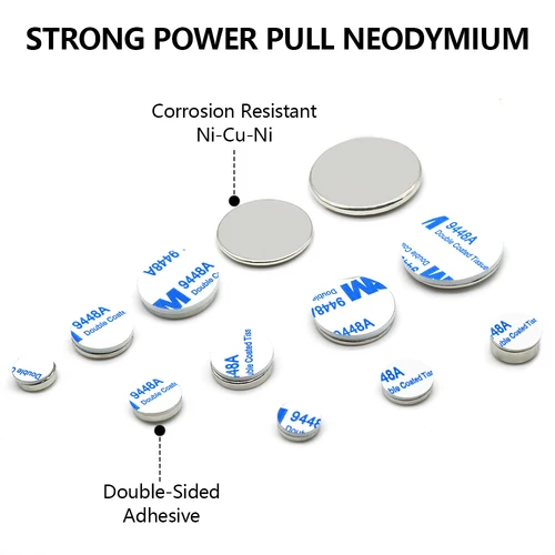 Imagen 2 del producto Imán de neodimio súper fuerte N35 redondo con adhesivo de doble cara NdfeB potentes imanes magnéticos permanentes imanes de refrigerador