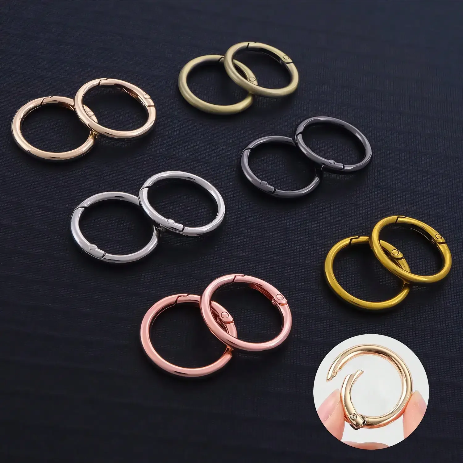 5pcs Metal Spring O Rings Clip Keychain, Snap Clip Trigger Spring Keyrings Buckle for Replacement Purse Hardware