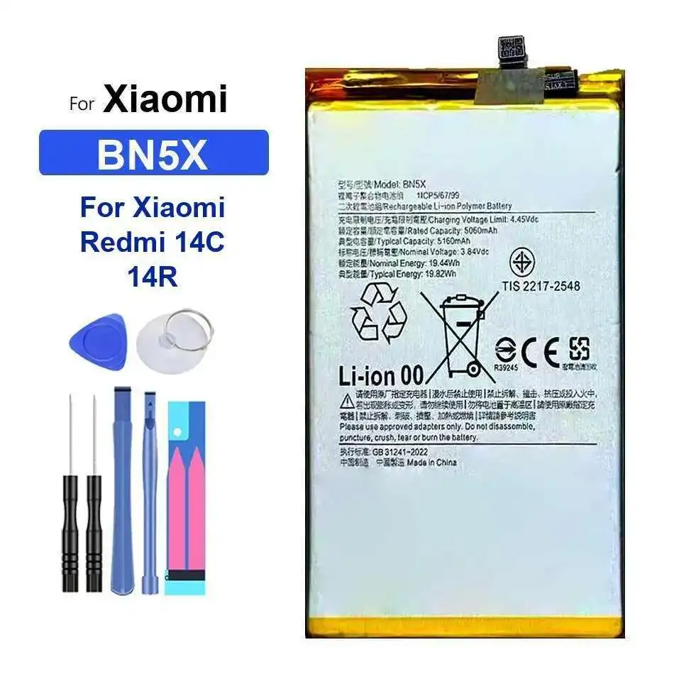 

For Xiaomi Redmi 14C 14R Mobile Phone Battery Good Low-Temperature Performance BN5X 5160Mah