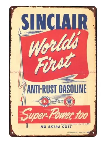 decoration design 1951 Sinclair World's First anti-rust gasoline metal tin sign