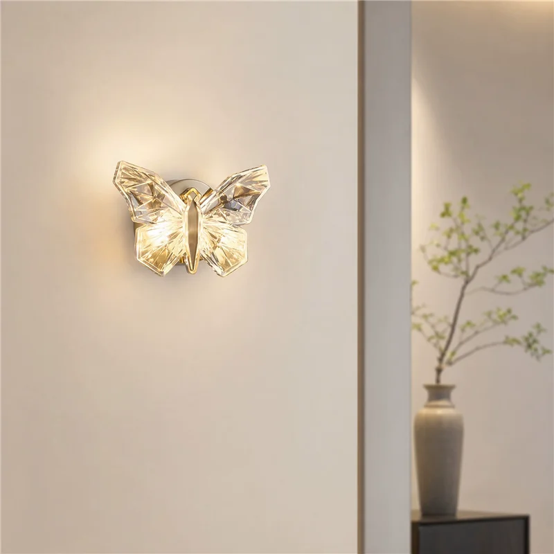 Nordic Luxury Butterfly Wall Lamp Bedroom Bedside Lamp Modern Staircase Background Led Wall Light Corridor Aisle Lamp