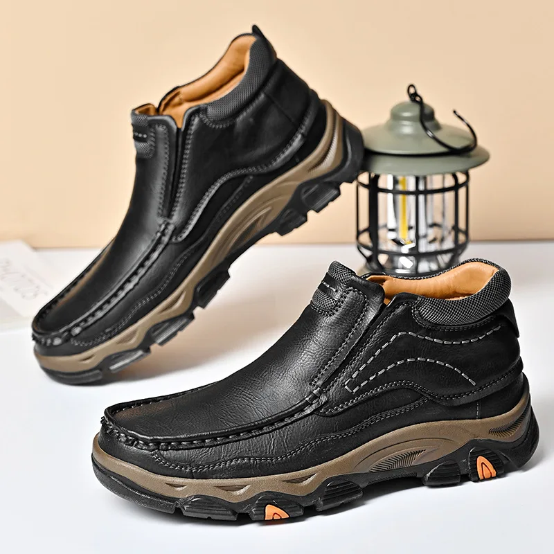 Popular Men's Boots Large Size Thick-soled Wear-resistant Leather Shoes Winter Ankle