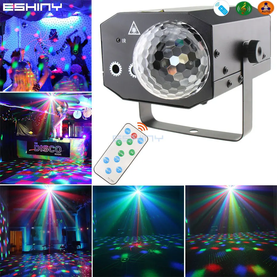 

ESHINY 9W Magic Ball DJ RGB LED Party Disco Light R&G Laser Projector 16 Patterns Dance Birthday Stage Lighting Effect Lamp LR12