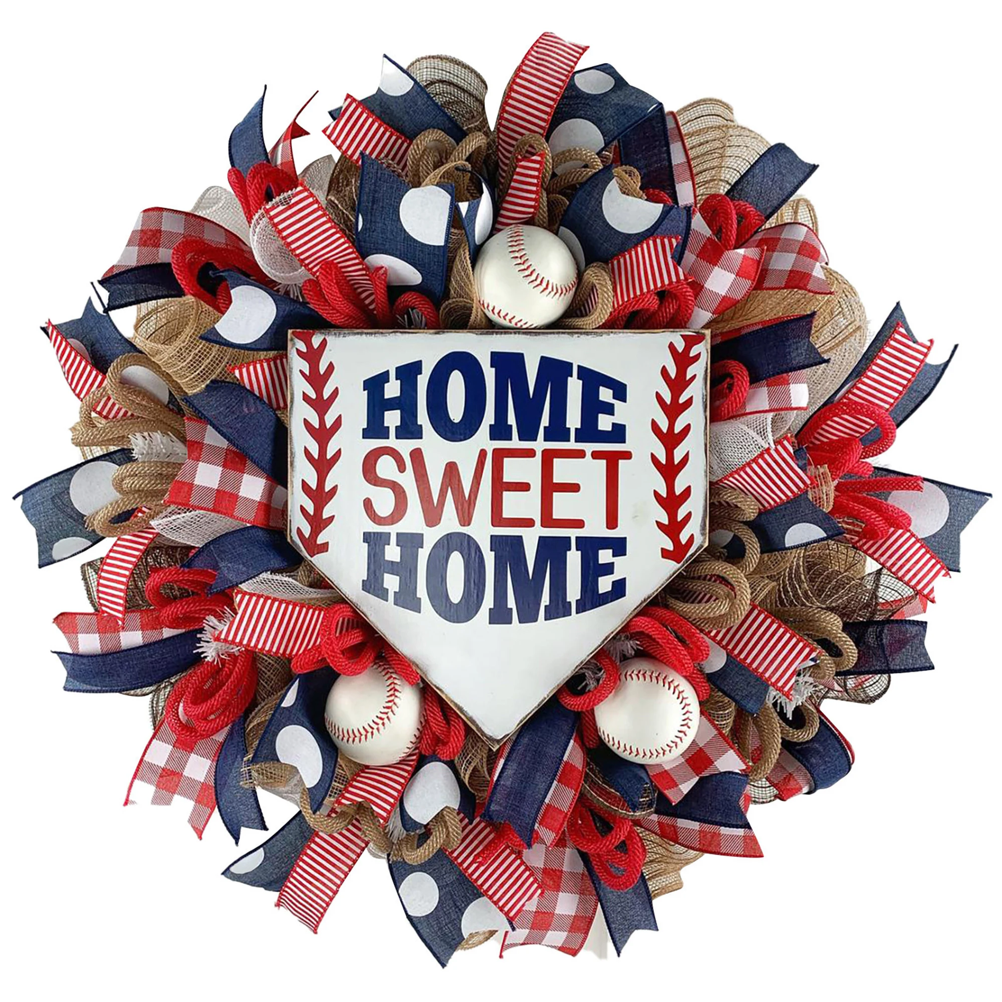 Handcrafted 4th of July Patriotic Wreath for Front Door - 15 Inch Red White Blue Memorial Independence Day Decorations