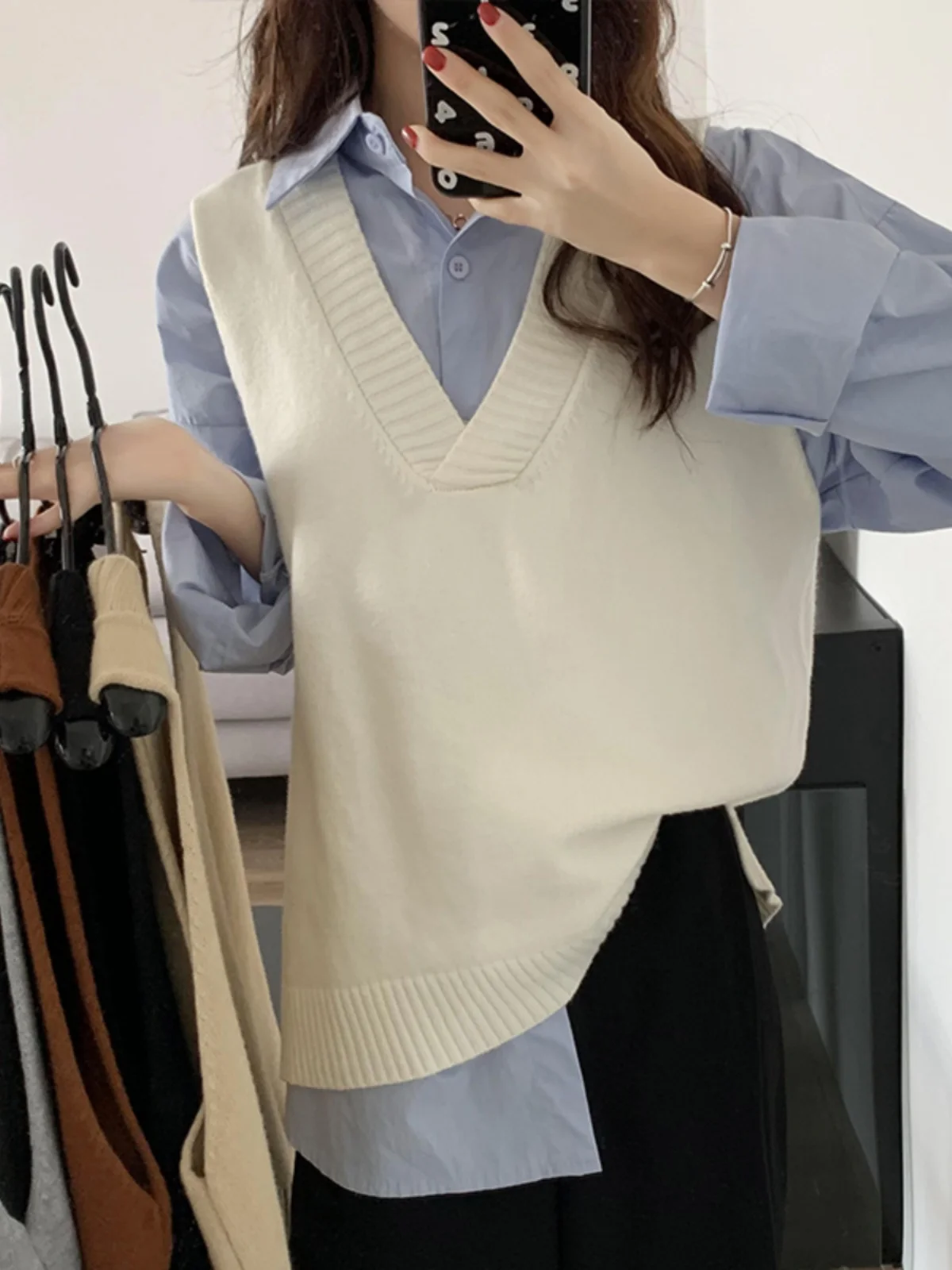 فضفاض محبوك اللون سترة المرأة الخريف جديد Sle Crew Ne Svel V-Ne سترة ملابس خارجية عصرية