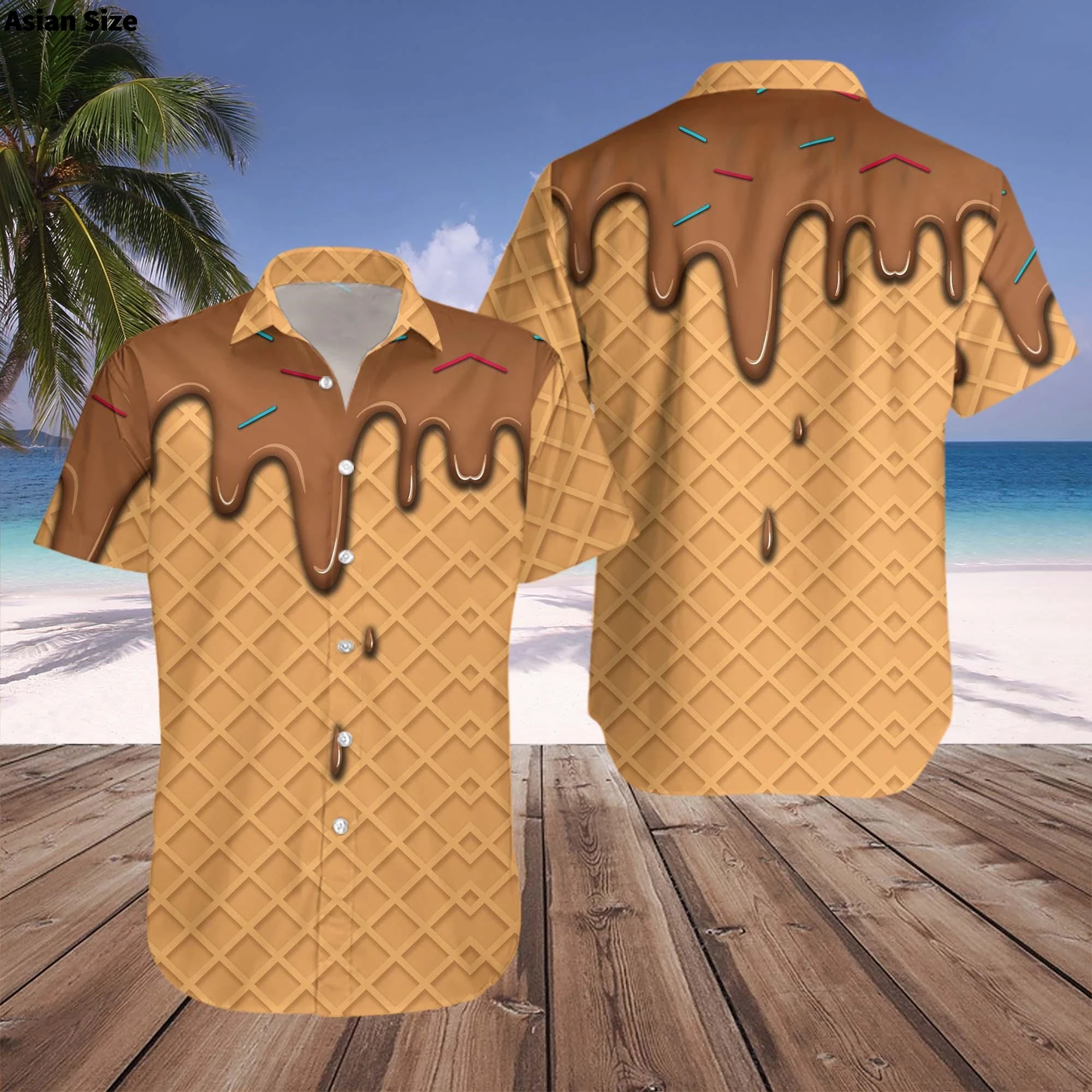2026Cold Ice Cream Hawaii Shirt Unisex 3D Printed Funny Popsicle Aloha Shirts Summer Short Sleeve Beach Lapel Blouse Tops