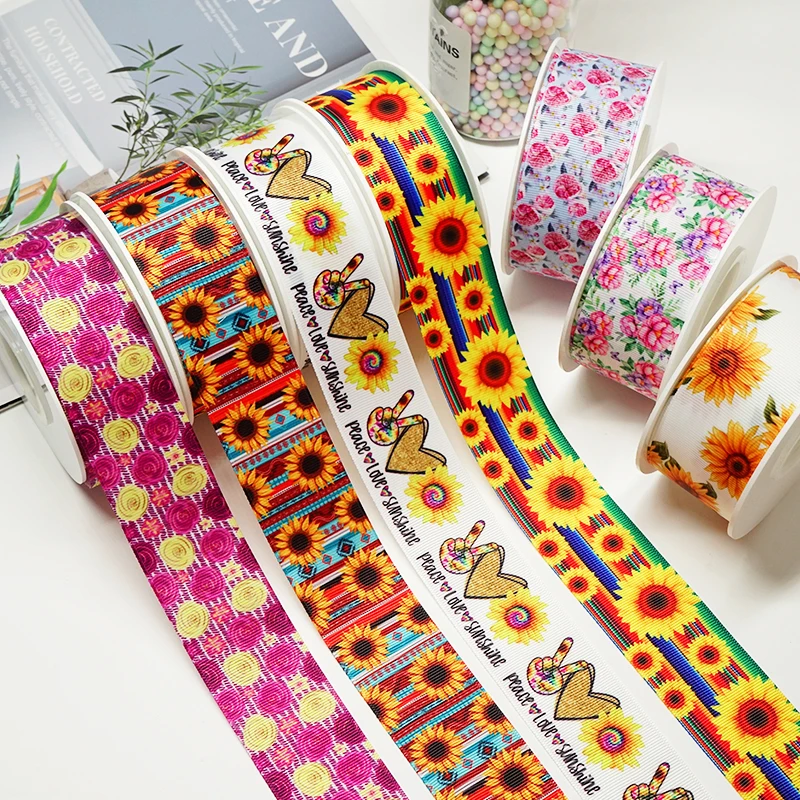 5 Yards Flower Printed Grosgrain Satin Ribbons For Bows DIY Craft Decoration Packaging Supplies. 63081