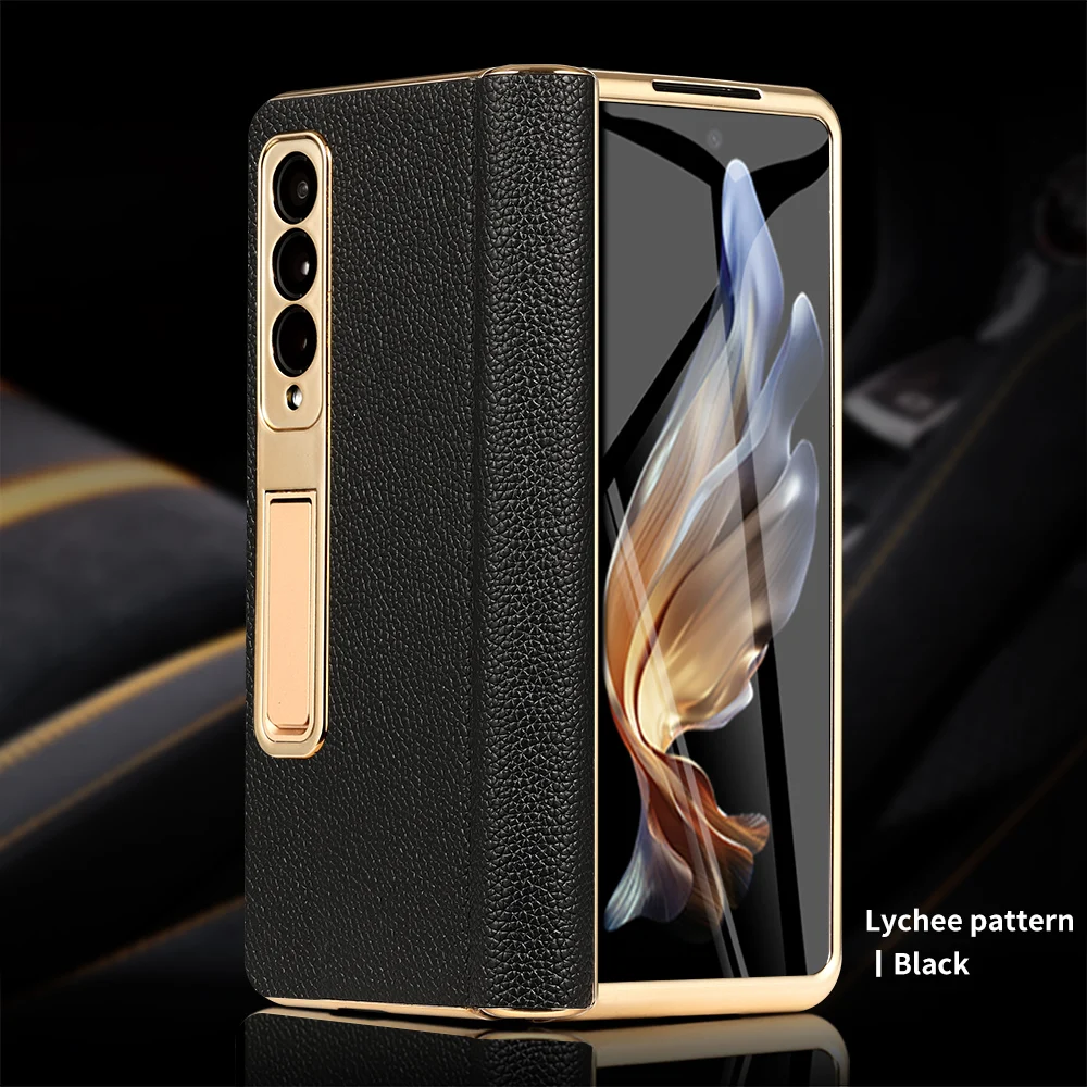LANGSIDI Leder-Handyhülle für Samsung Galaxy Z Fold 7, 6, 5, 4, 3, Fold6, Fold7, vergoldet, magnetisches Scharnier, Ständer, Rückseite mit Spiegelfolie 6