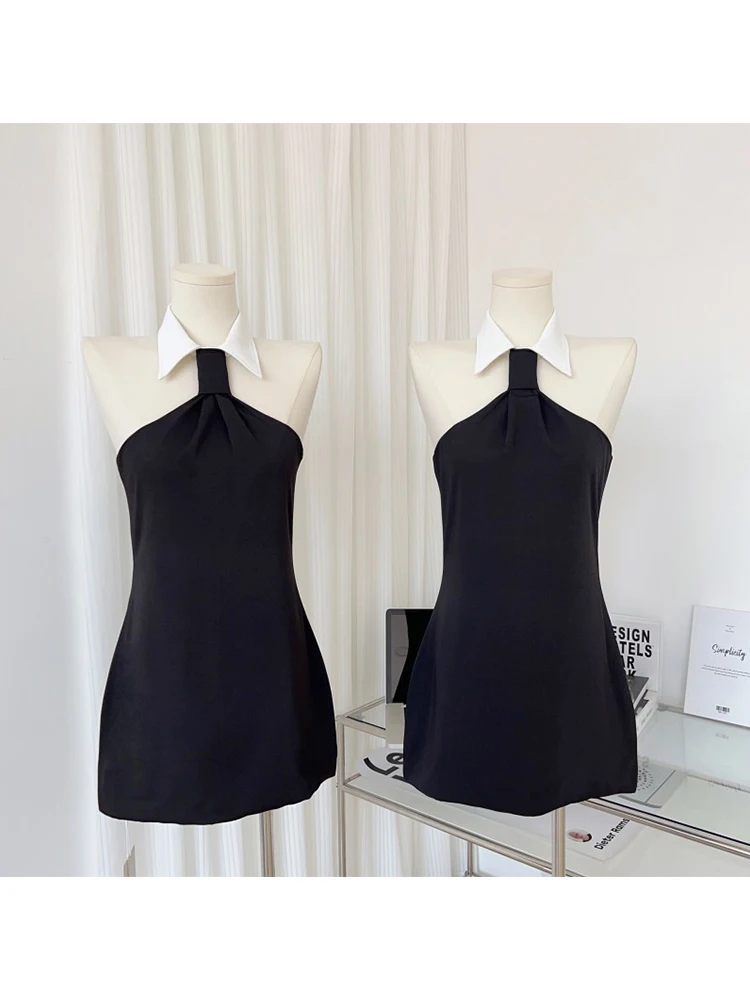 

Women Sexy Backless Patchwork Hollow Out Gothic Mini Dresses 2023 Summer Hotsweet Party Club High Waist Chiffon Sheath Dress