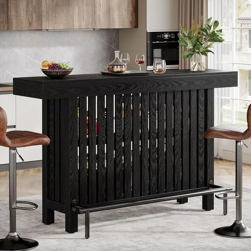 

2-Tier 63-Inch Tall Home Bar Unit with Footrest for Kitchen, Dining, and Living Spaces