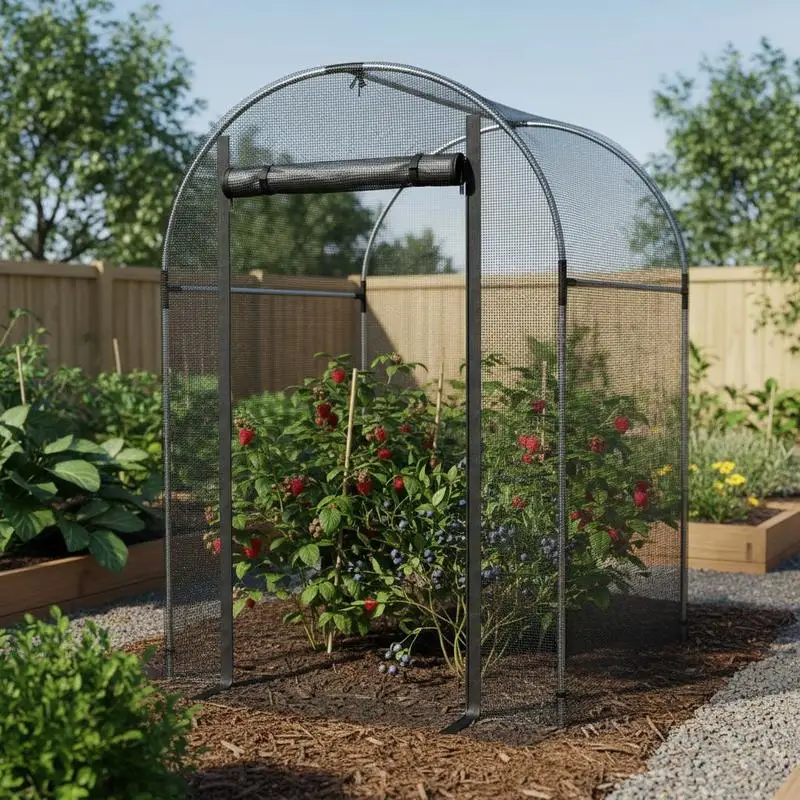 

Galvanised Steel Fruit Cage, Plant Protection Tent with Zipped Door, 1.2 x 1.2 x 1.9m, Black