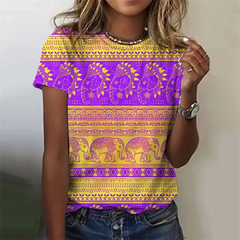 Camisetas étnicas de elefante con estampado 3D de animales Vintage para mujer, nueva camiseta de manga corta Y2k, camisetas Harajuku, ropa femenina