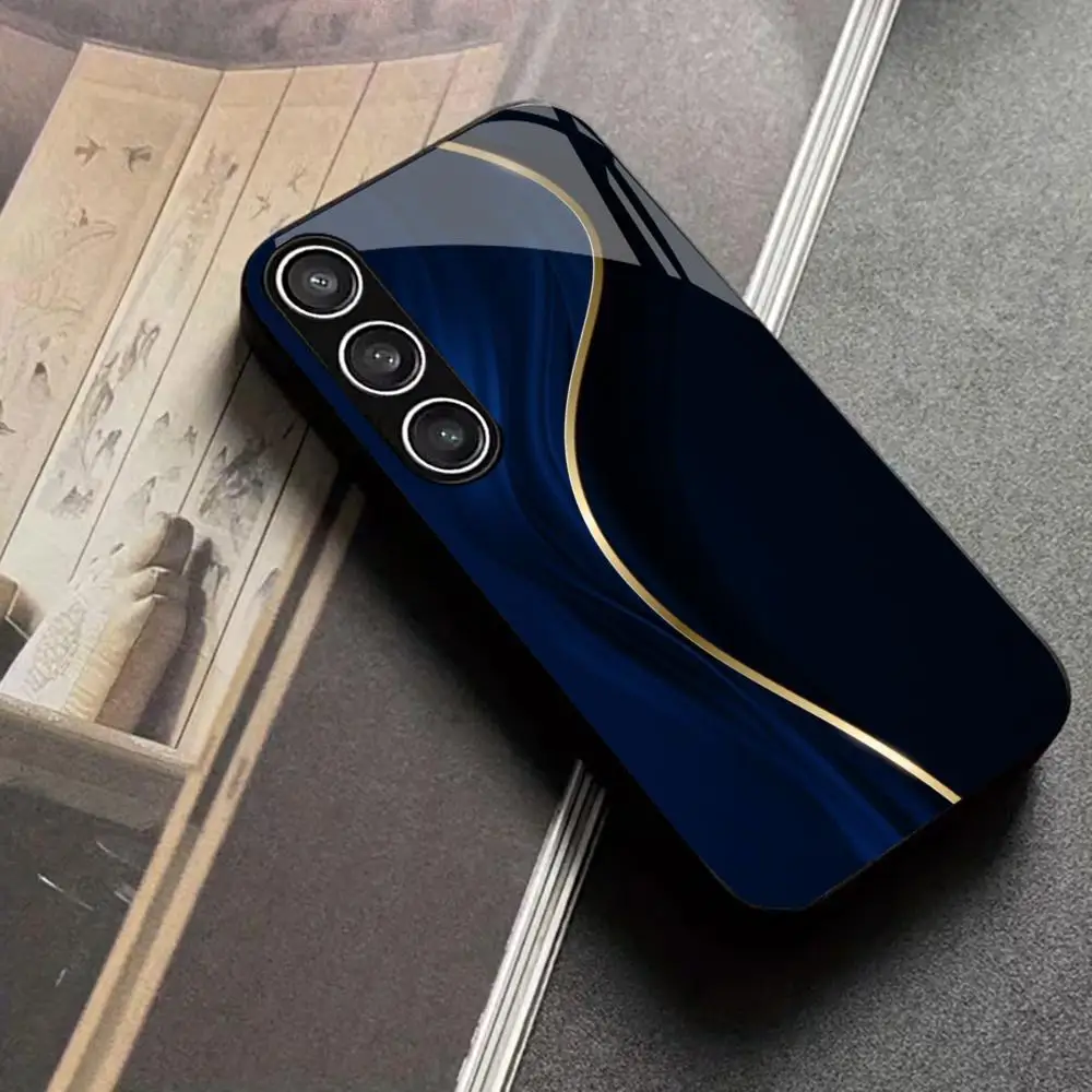 Blue curved texture tempered glass phone case suitable for Samsung Galaxy S26 S25 S24 S23 S22 S21 S20 FE/Ultra/Plus anti drop