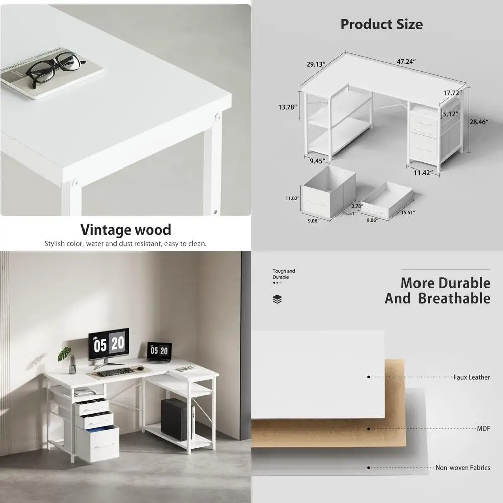 

Space-Saving White Writing Desk with Drawers for Bedrooms and Small Spaces