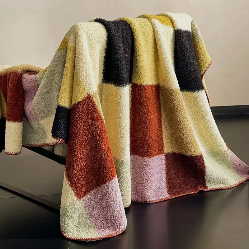 Microfiber Velvet Blanket Feather Yarn Striped Patchwork Nap Blanket Camping Warm Leisure Single Double Bed Blanket Sofa Throw