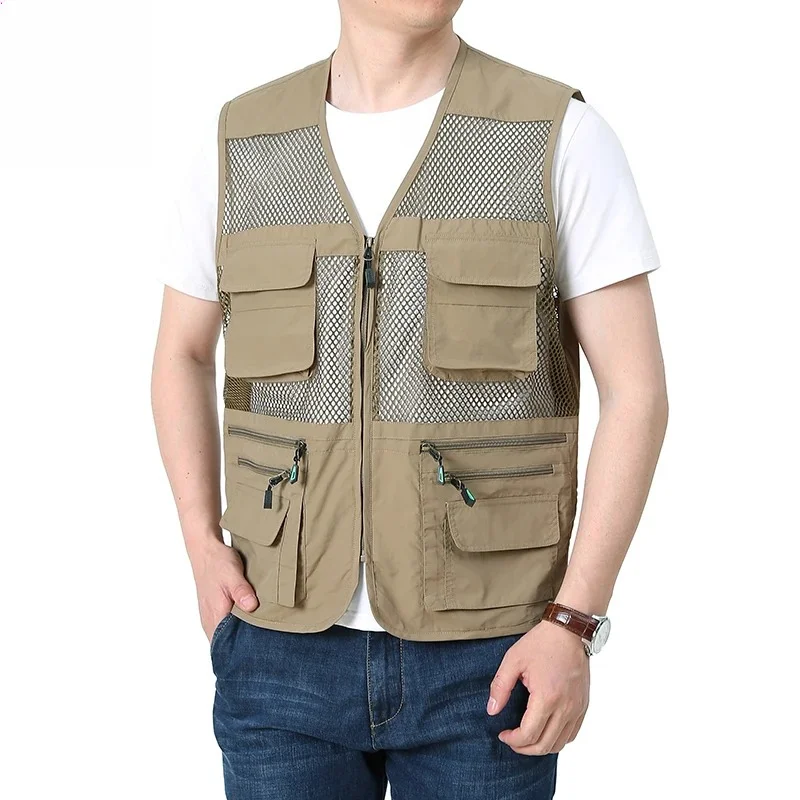 

8xl Plus Size Mesh Vest Men's Spring Casual Fishing Quick Dry Sleeveless Work Jacket Outdoor Photographer Multi-pocket Waistcoat