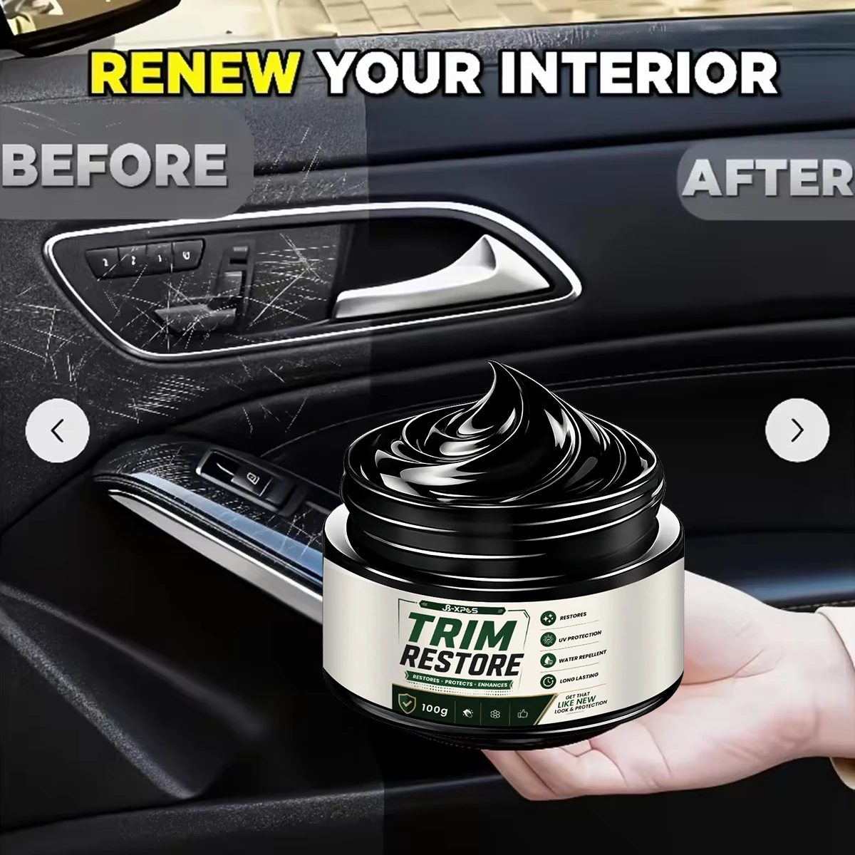 Black Car Leather Plastic Restorer Cream Dashboard Bumper Seats Faded Restore Hydrophobic Anti-Fade Long-Lasting YT2043