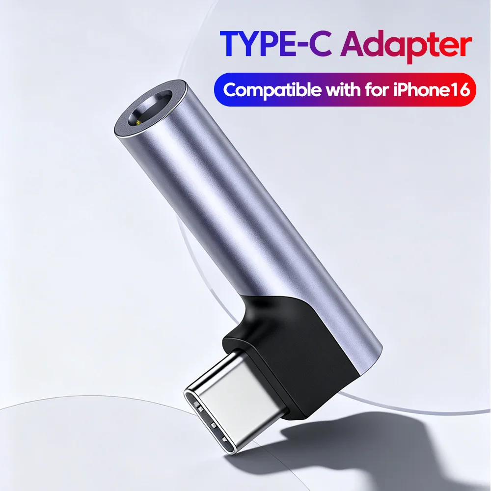 90 Degree Elbow Type C to 3.5mm Audio Adapter Chip Lossless Sound Voice Call Headphone Converter For iPhoneSamsung Huawei Gaming
