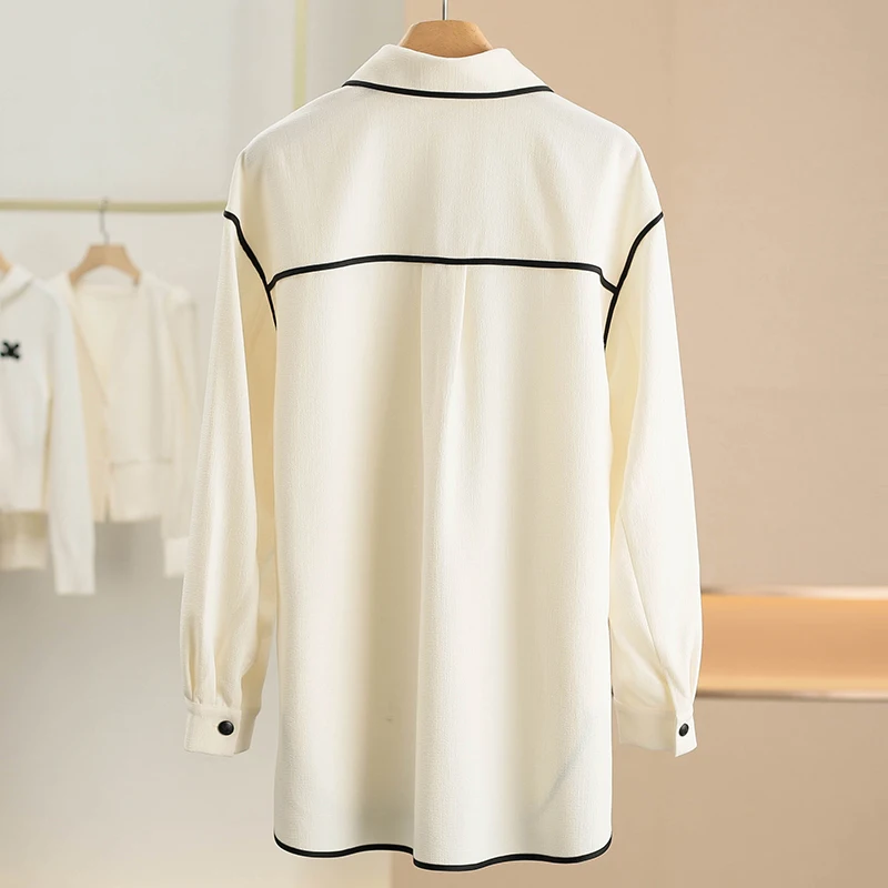 Xking Casual Colletto drappeggiato irt Jaet con fibra Stiy Autunno Nuove donne Vestibilità ampia Lunga Sve Colore puro Bottoni