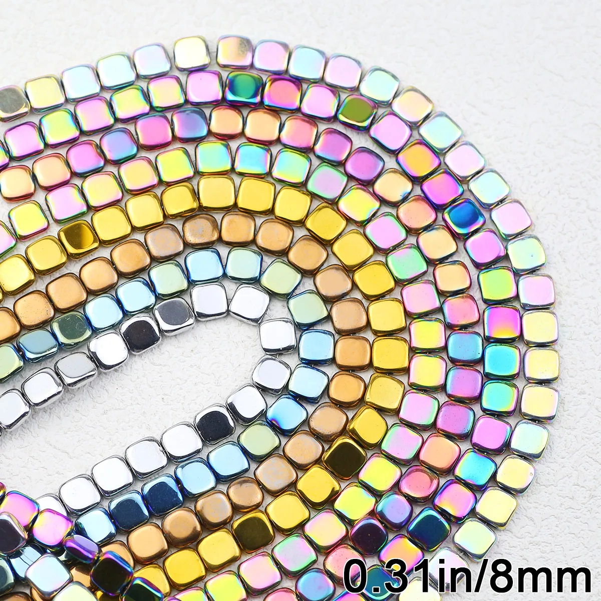 45pcs Natural Hematite Stone Beads 5mm Multicolor Flat Square Loose Beads For DIY Jewelry Making Bracelets Necklaces Accessories