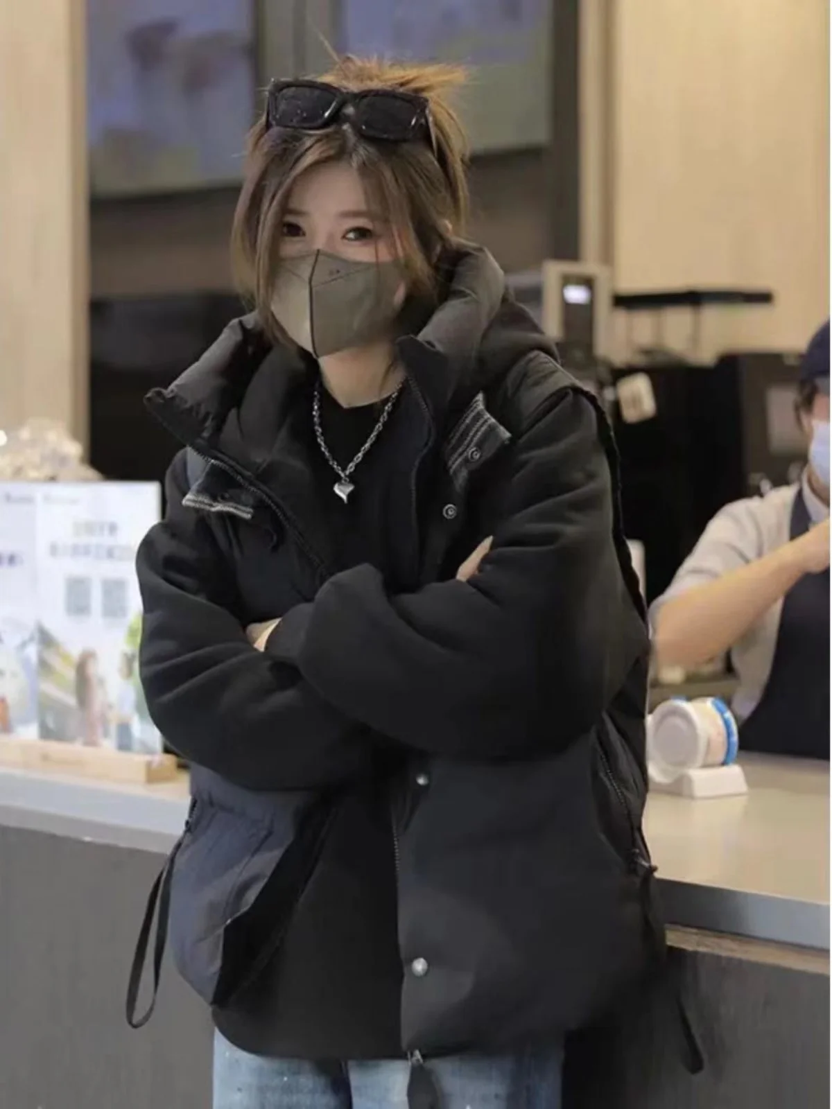 

2024 Winter New Sle Casual Loose Matching Vest Cotton Jaet Men Women Faionable Simple ular Trendy Two-Piece Look