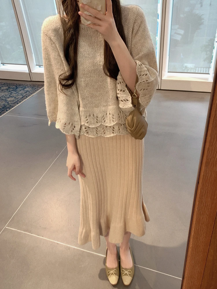 

Ele JUNS f Юбка Шерстяная Новая Зеландия Пряжа Асимметричный Подол Смачный Женский Трикотаж Осенняя Коллекция