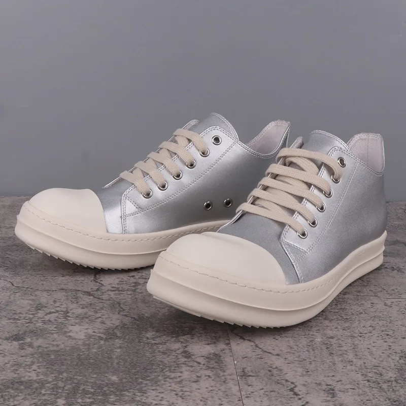 

High Street Silvery Elevated Sports Fashion Versatile Shoes Men Women Low-top Leather Casual Sneakers