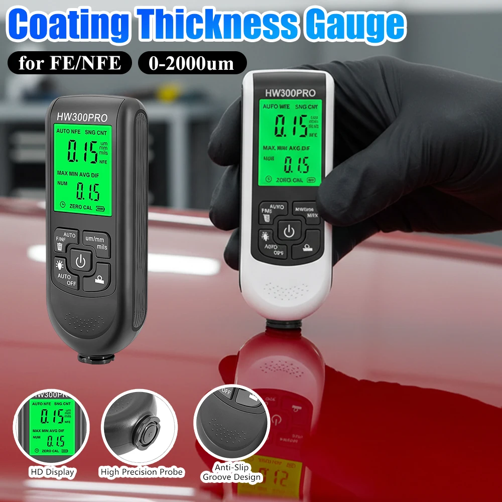 

0-2000um Coating Thickness Gauge Digital Display Car Paint Thickness Tester Manual Paint Tools for Automobile for Fe/nfe