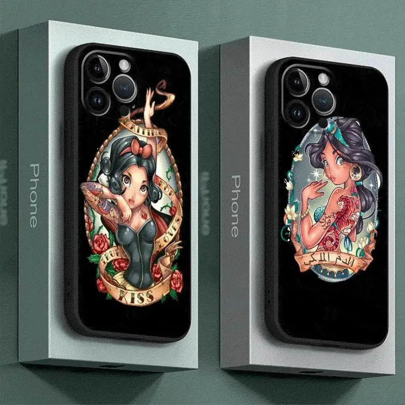 Disney Princess Tattoo Silicone Phone Case for Apple iPhone 15 Pro Max 1413 11 Pro 12 Mini SE X XS Max XR 78 Plus Soft Cases