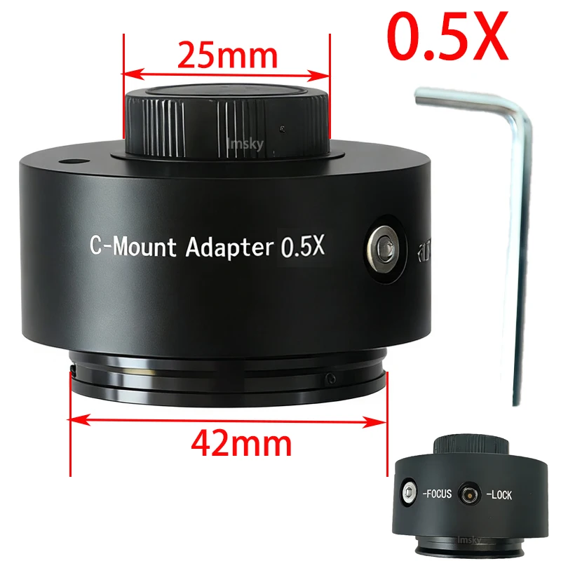 42mm To C Mount 0.35X 0.4X 0.5X 0.63X 0.8X Microscope Reduce Lens CCD Focusable Lock Adapter for Olympus Trinocular Microscope