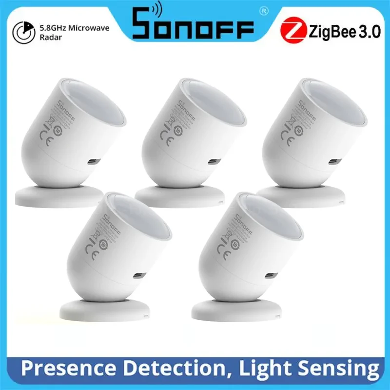 1-5PCS SONOFF Zigbee Human Presence Sensor SNZB-06P Presence Detection Light Sensing Smart Home Automation Support Google Alexa