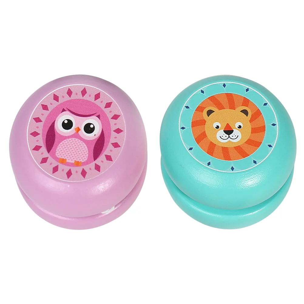 2Pcs Wooden Yo-yo Toys Lovely Cartoon Animal Pattern Yoyo Toy Ball Toy for Kids Children (Random Style)