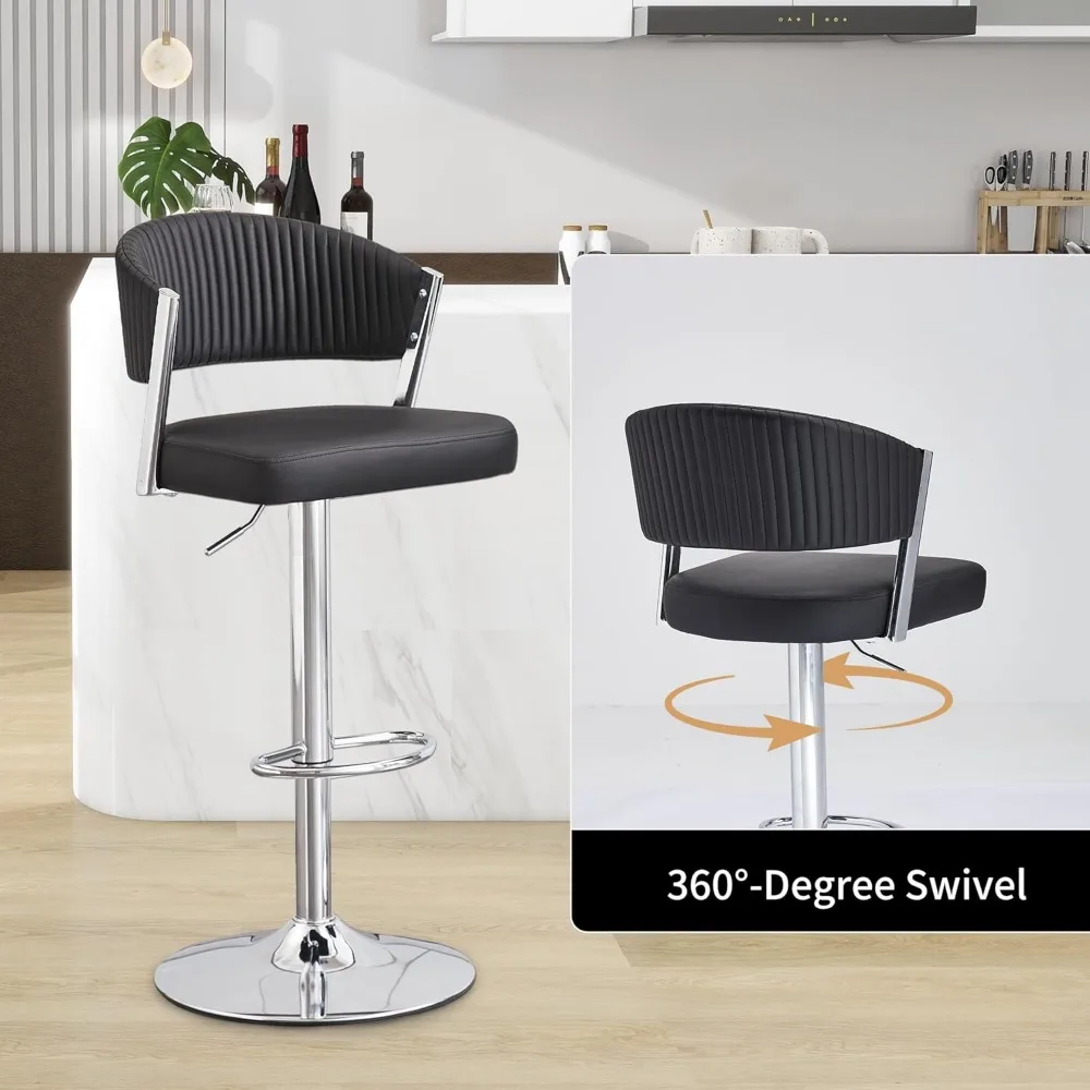 Kursi Bar Putar Set 2, Kursi Bar Tinggi Konter Dapat Disesuaikan dengan Punggung dan Sandaran Kaki, Kursi Bar Berlapis Kulit PU Modern