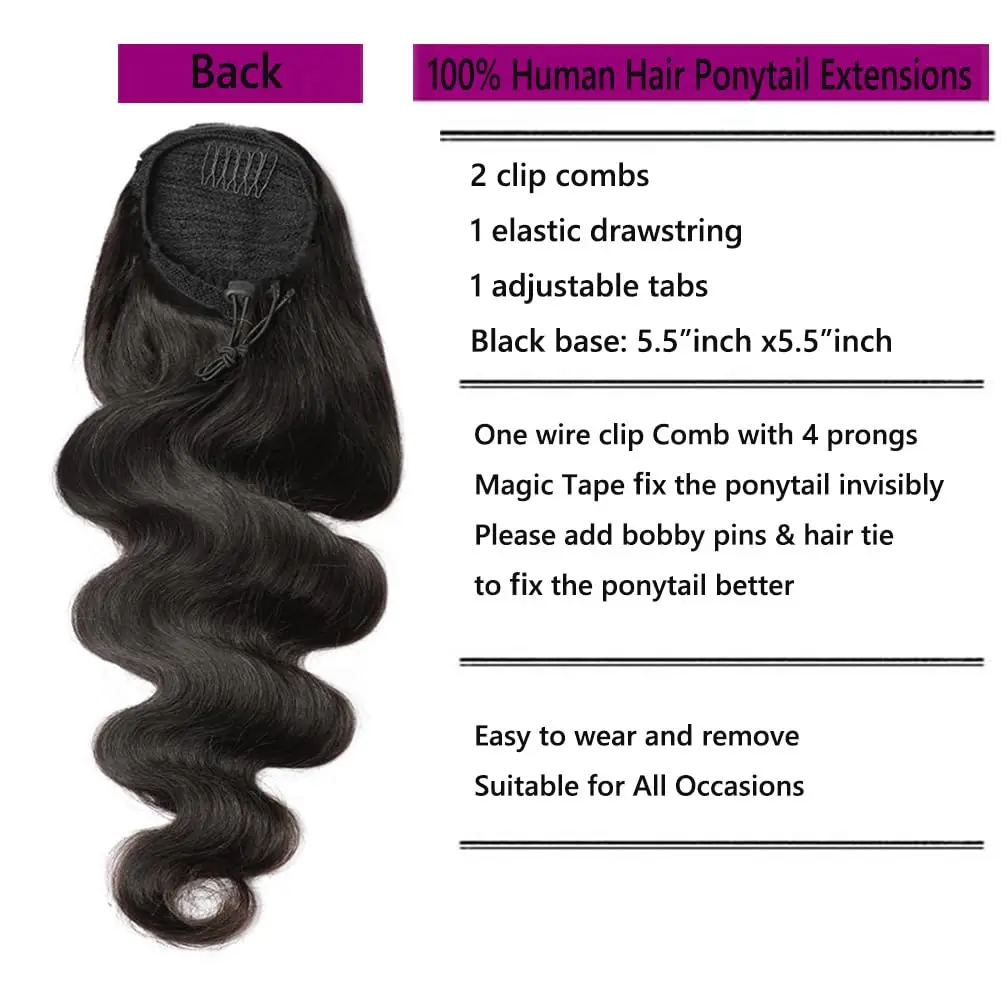 Water Wave Drawstring Ponytail Human Hair Extensions 12A Brazilian Remy 100% Human Hair Ponytail For Women Natural Color #5