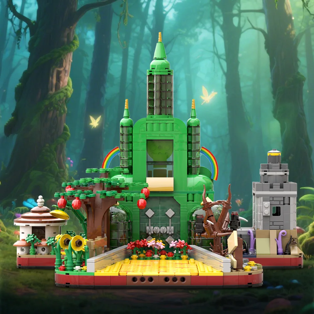 Moc o maravilhoso feiticeiro esmeralda cidade blocos de construção luxo reino castelo com abertura arquitetura blocos de construção brinquedo adulto