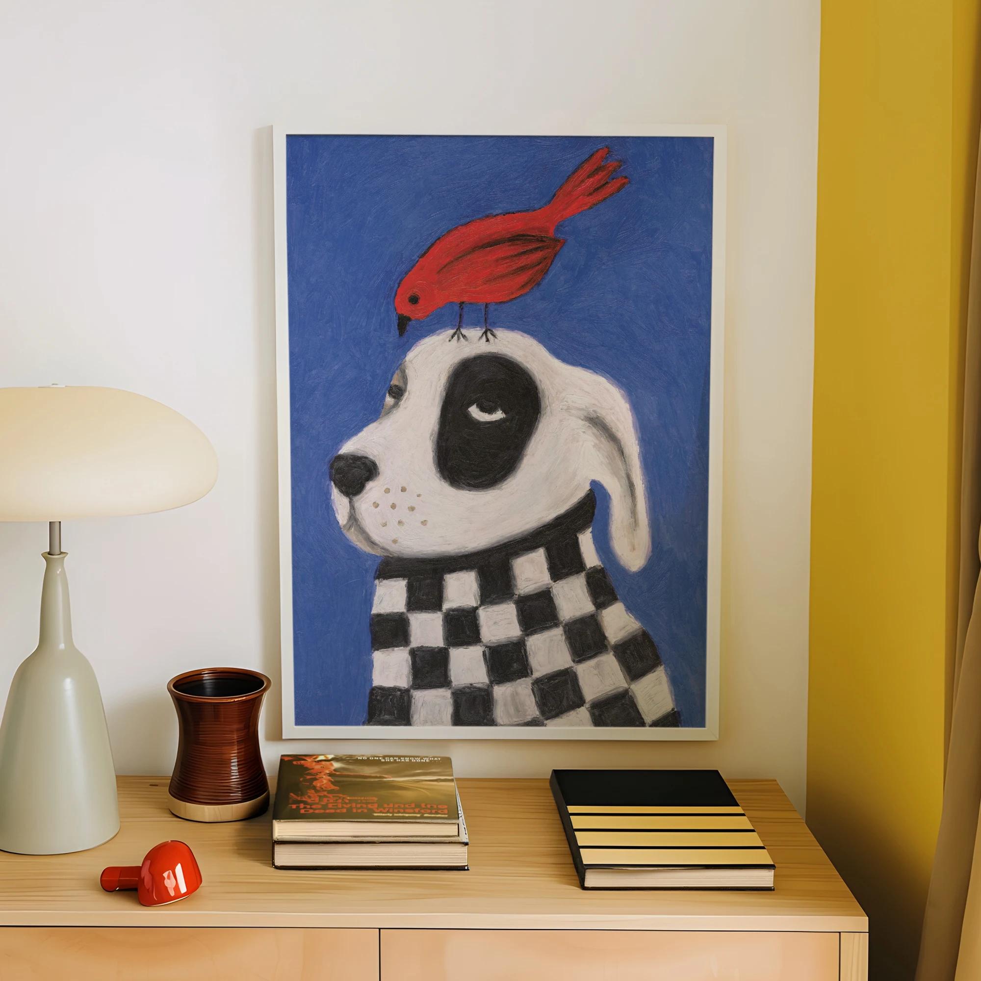 Modern Abstract Black And White Checkered Dog Wall Art Print Canvas Painting Poster Picture For Living Room,Bedroom Home Decor