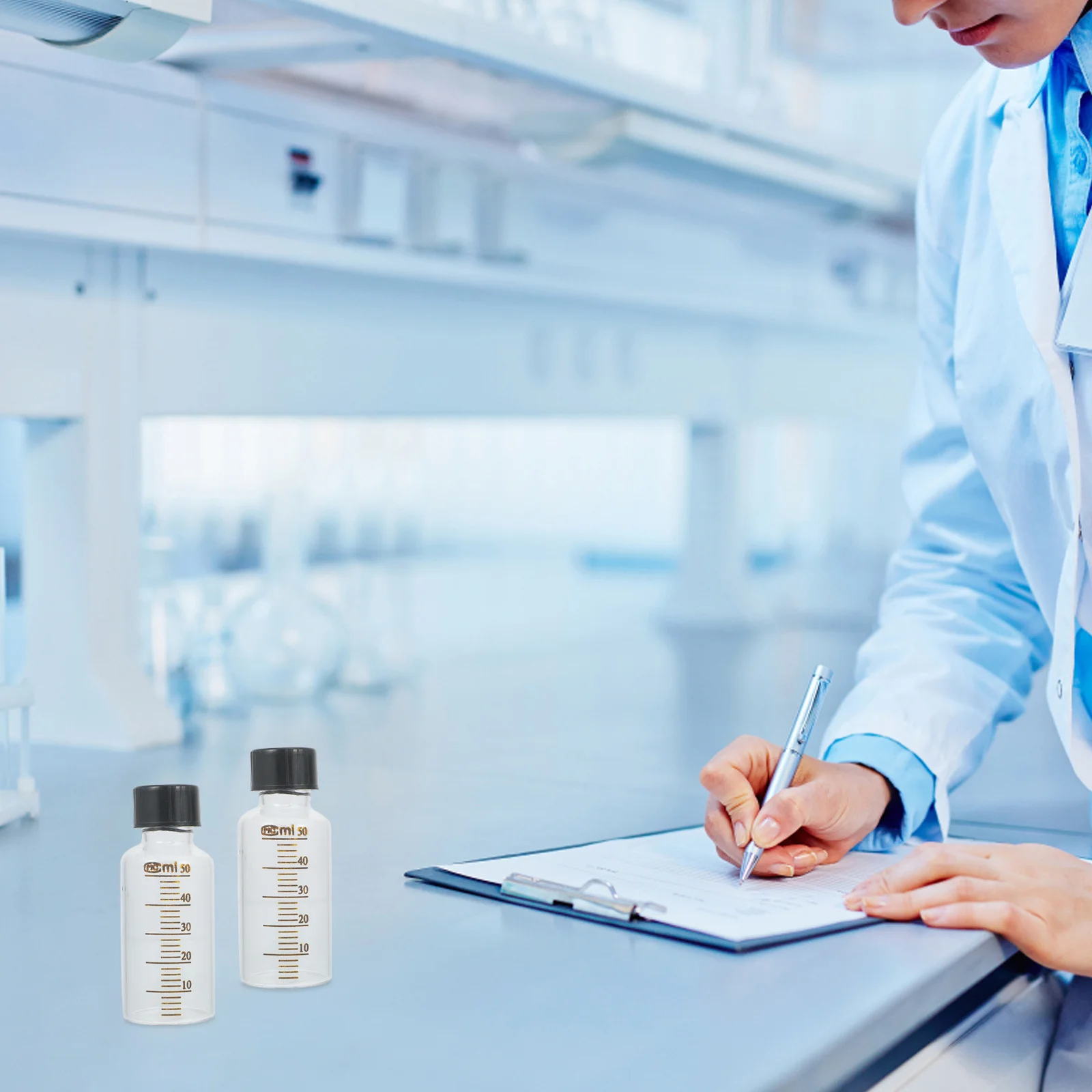 

2 Pcs Labs Clear Vials Transparent Glass Experiment Bottles with Covers Reagent Science Sample Lids Pads Autosampler