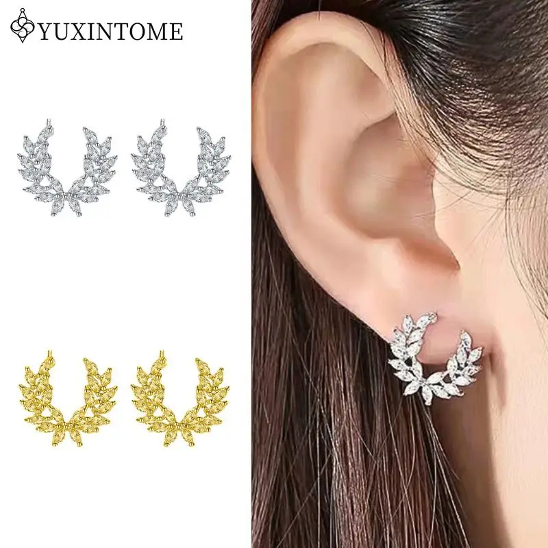 

925 Sterling Silver Ear Needles Leaf Flower Shaped Stud Earrings Crystal Zircon Luxury Pierced Earrings Fashion Wedding Jewelry