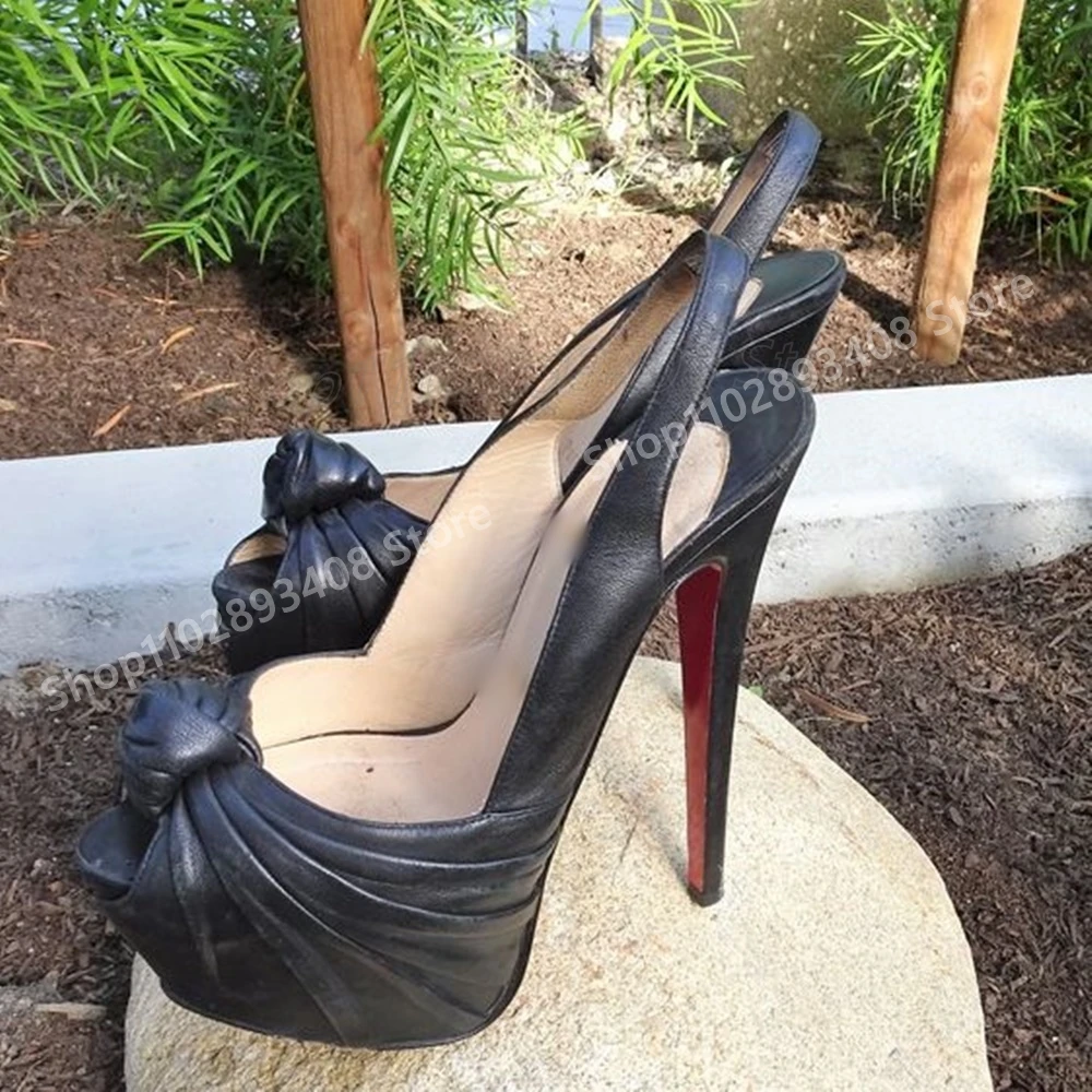 

Front Butterfly Knot Decor Slingback Sandals Peep Toe Black Stiletto High Heel Fashion Sexy Women Shoes 2025 Summer Para Mujere