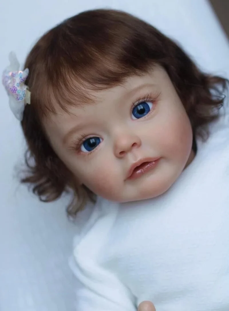 

60CM Top Quality Real Baby Size Reborn Sue-Sue 3 Month Hand-Detailed Painting Bebe Doll with Hand rooted Brown hair 3D Skin Tone