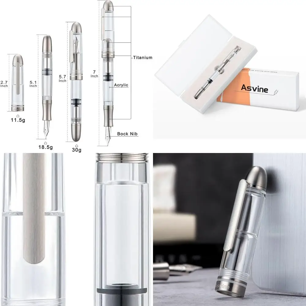 

Прозрачная акриловая титановая перьевая ручка P36 с очень тонким пером Bock и системой наполнения поршня, идеально подходит для плавного письма и подписи