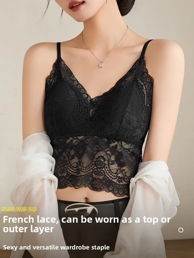 Haut d'été Sexy en dentelle Bal Brtte pour femmes, avec coussinet de poitrine, vêtements intérieurs, ort Sle, pour les déplacements, Faion, pièce unique, couleur