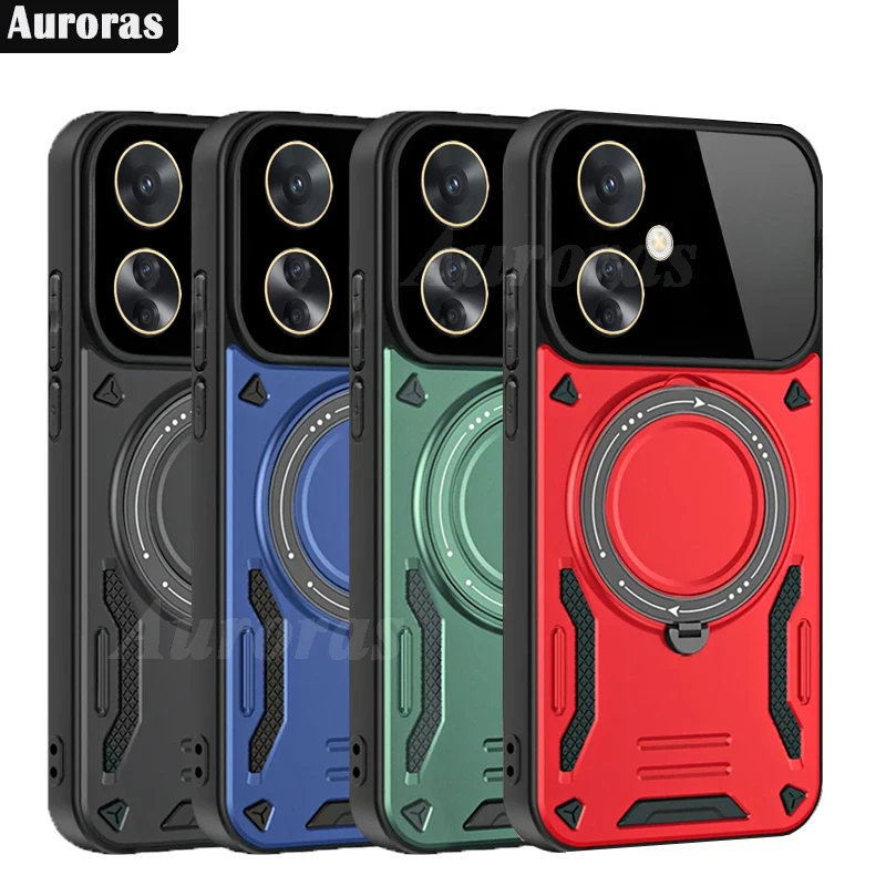 Auroras لـ OPPO Reno 11F OPPO A98 5G دعامة مدرعة مغناطيسية تدعم الكاميرا حماية غلاف صلب لهاتف OPPO F25 Pro غطاء Funda Capa