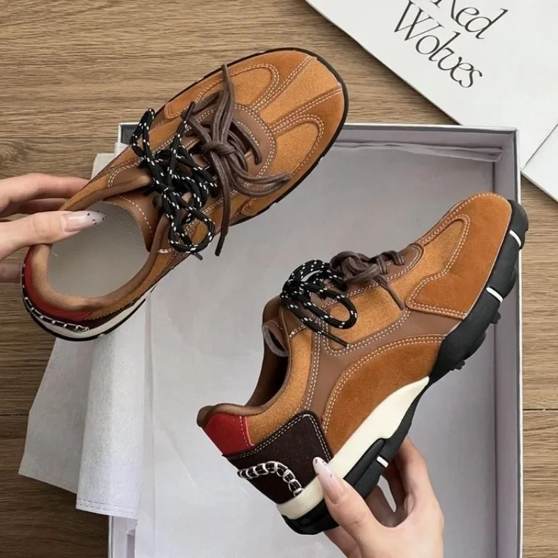 Women's Shoes 2024 Brand Front Lace-up Women's Vulcanize Shoes Fashion Color Matching Hot Sale Round Head Outdoor Casual Shoes