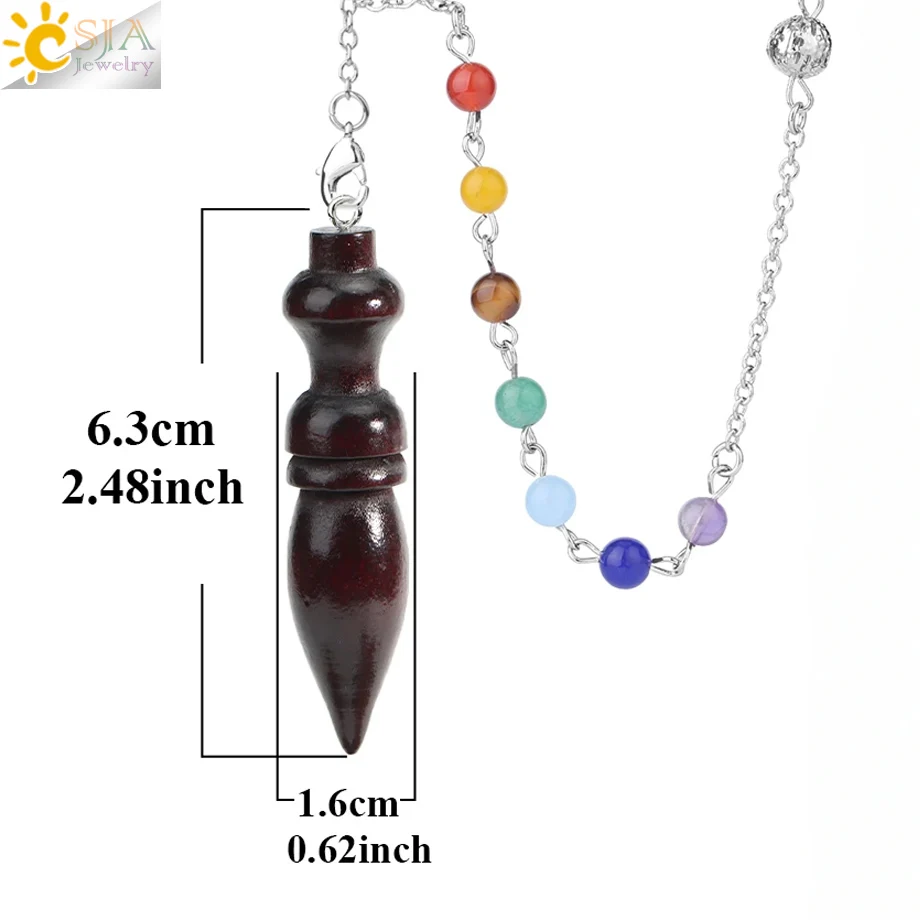 Egyptian Natural Wood Pendulum for Dowsing Divination 7 Chakras Chain Pendulum Reiki Healing Meditation Spiritual Pendulos H386