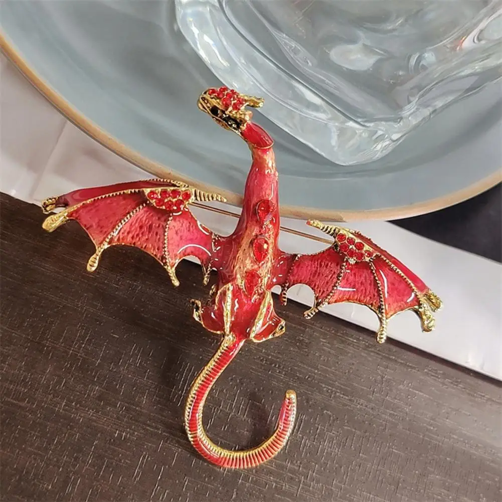 Shape Brooch Pin Dragon Shape Enamel Brooch with Shining Rhinestones Unisex Lapel Badge Clothing Decoration Vintage for Party