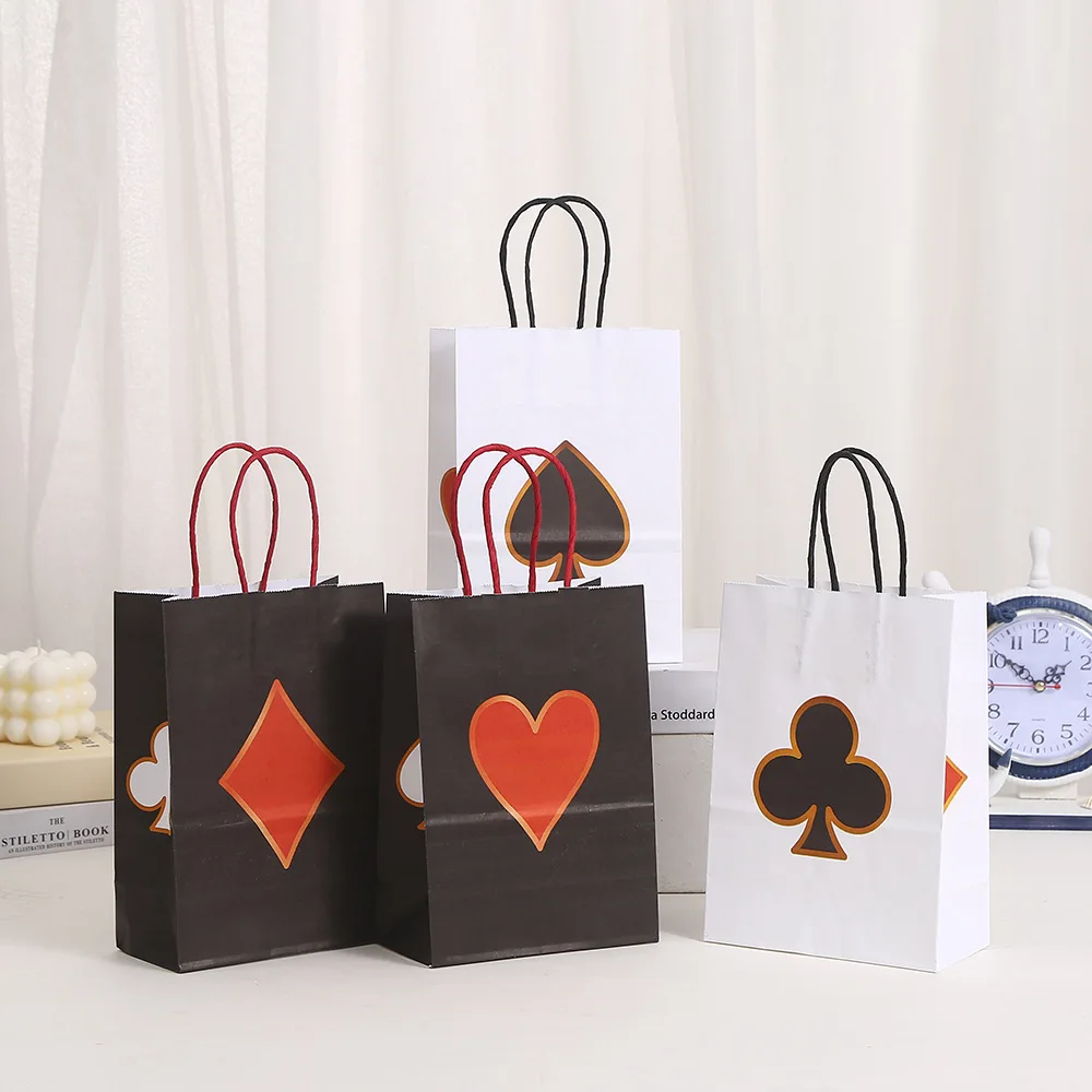 4pcs Casino Las Vegas Poker Theme Party Paper Gift Packing Bags Candy Bag for Adults Boy Birthday Wedding Game Night Party Decor