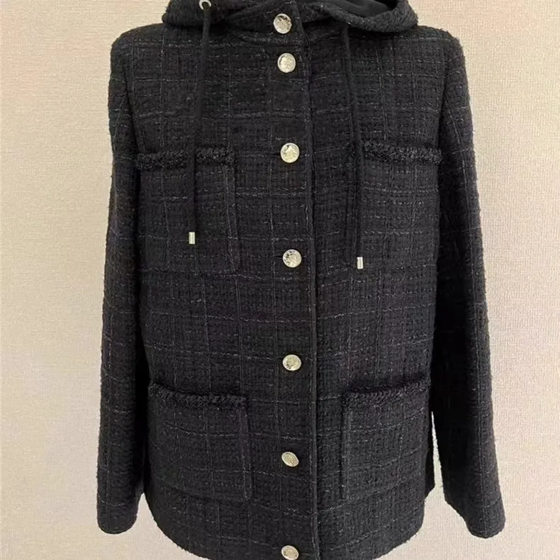 

Пальто 2023, осень/зима, новый стиль, пряжка спереди, украшенная темпераментом, четыре кармана, грубый топ из конопли